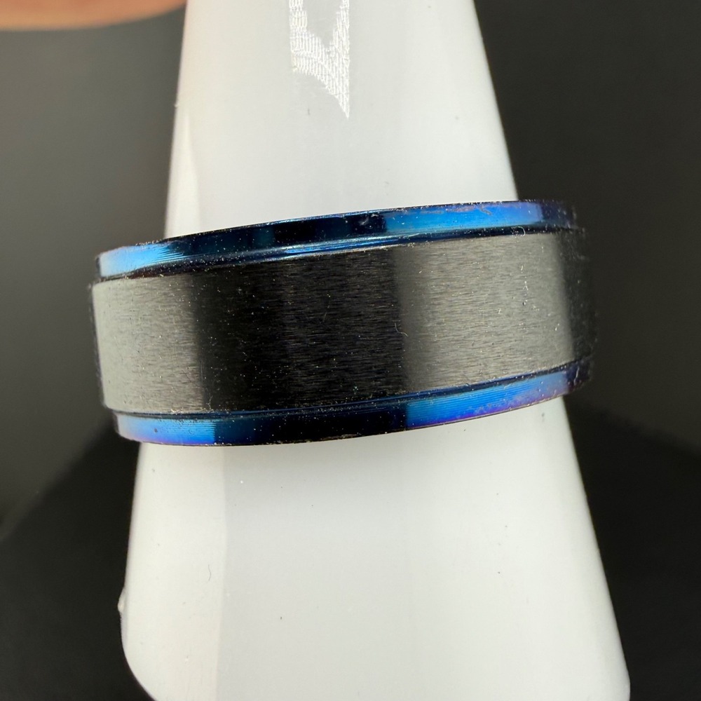 Stainless‎ Steel Mens Band Ring Black Blue Size 10